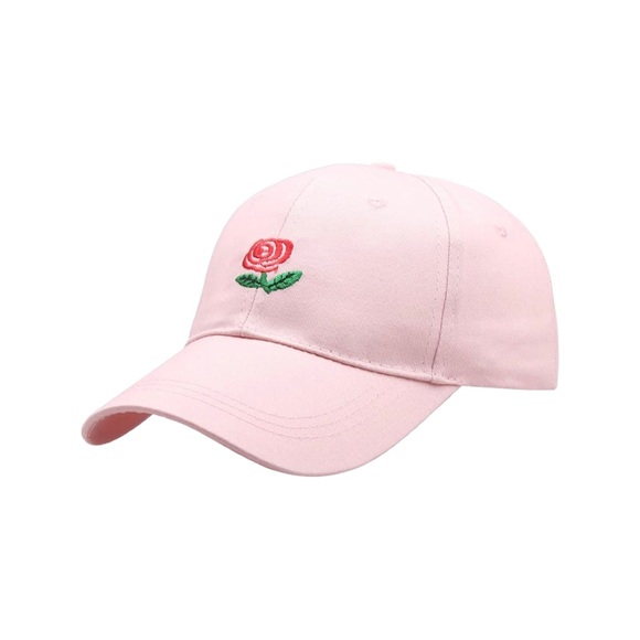 Women Men Rose Embroidered Cotton Adjustable Floral Dad Hat Baseball Cap Pink - Picture 4 of 9